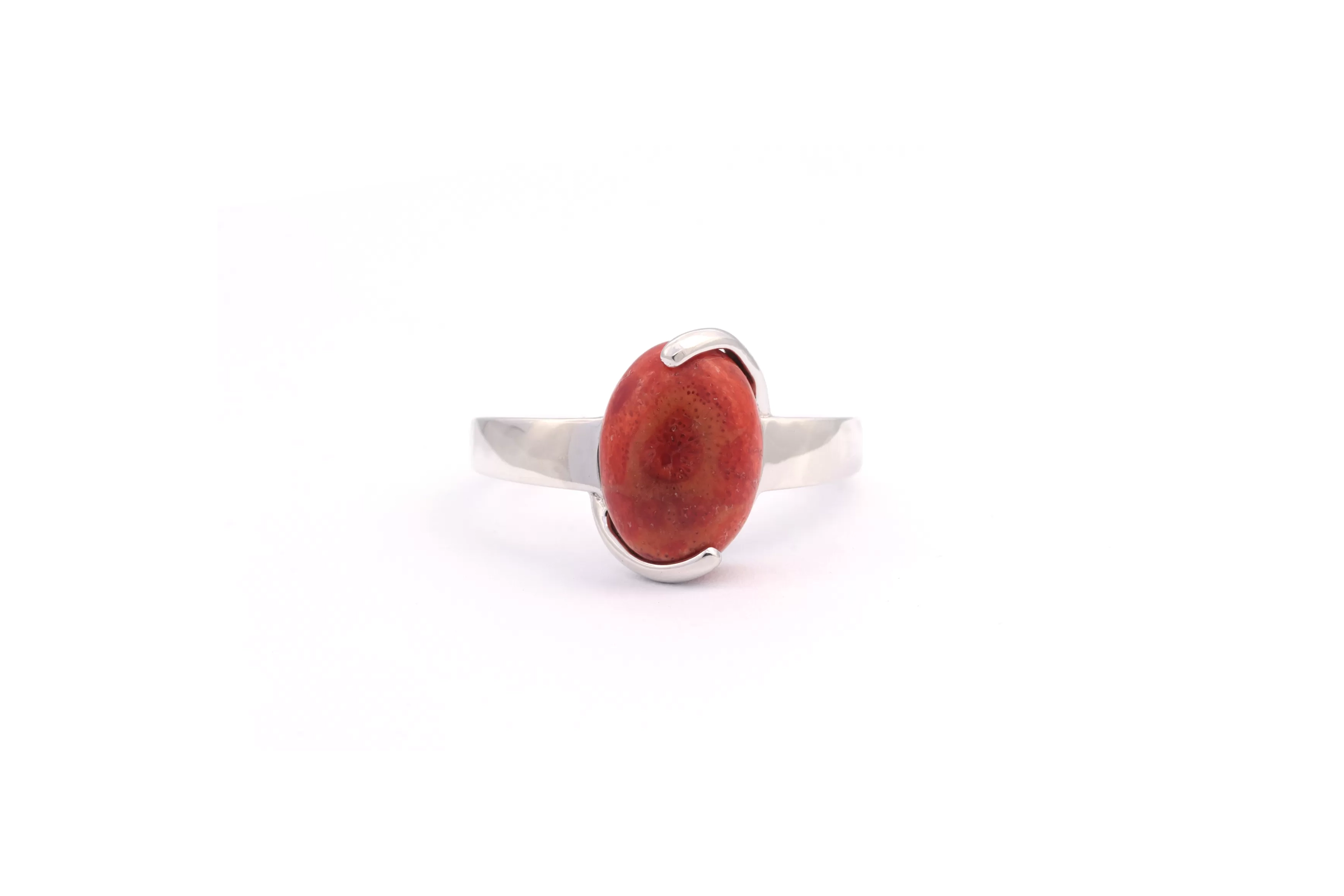 Bague Contemporaine en argent 925 serti de corail - 1