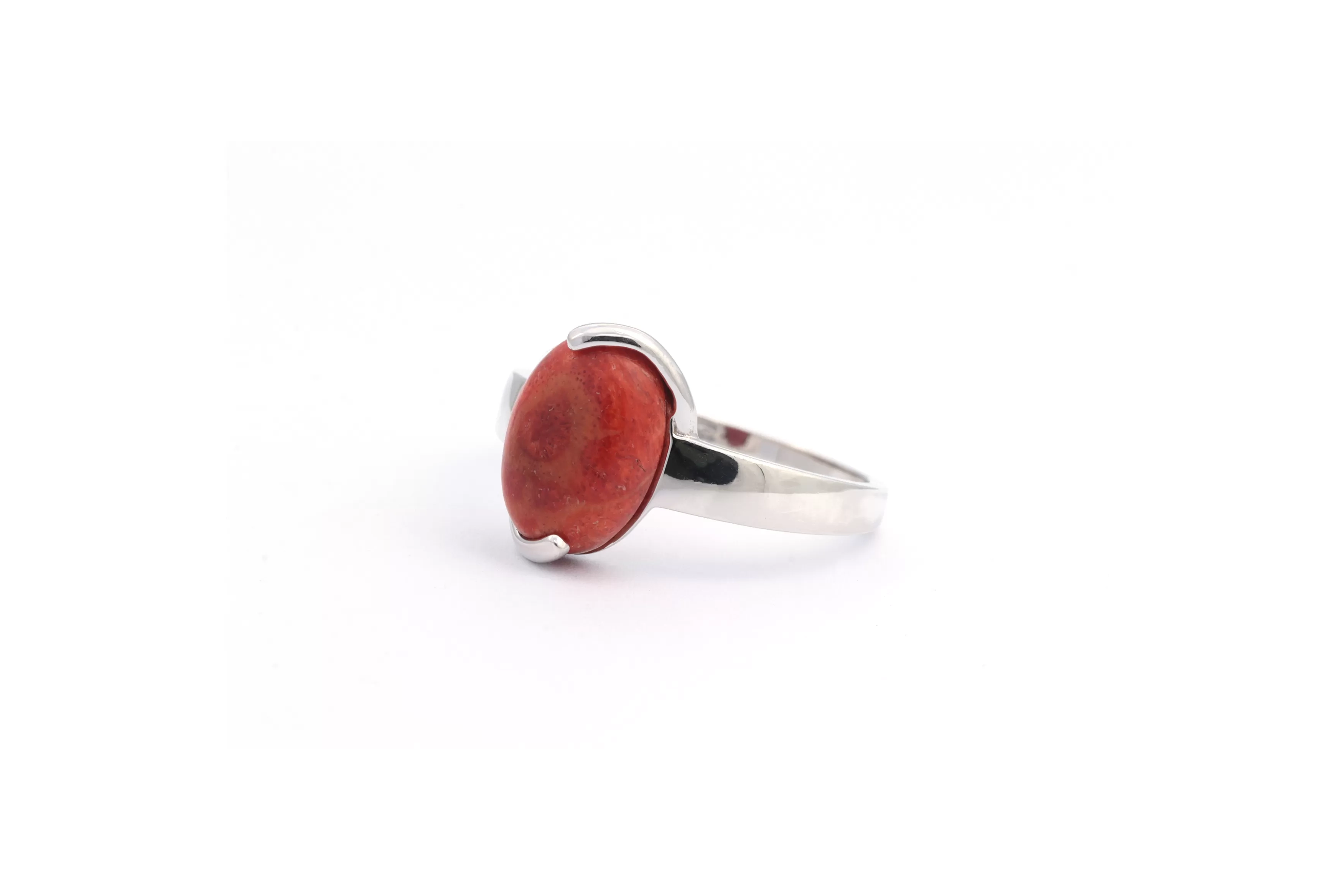 Bague Contemporaine en argent 925 serti de corail - 2