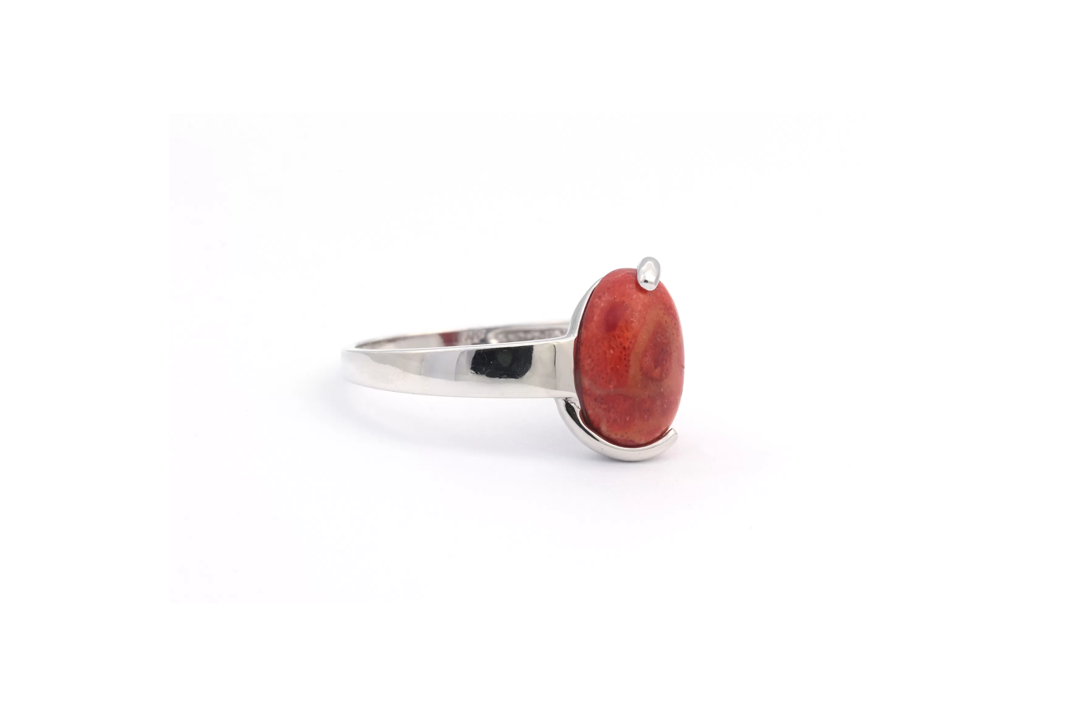 Bague Contemporaine en argent 925 serti de corail - 6