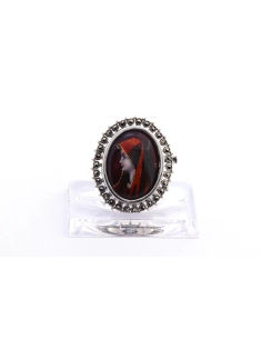 Broche Années 50 en argent sertie de marcassites et d'émail de Limoges - 1