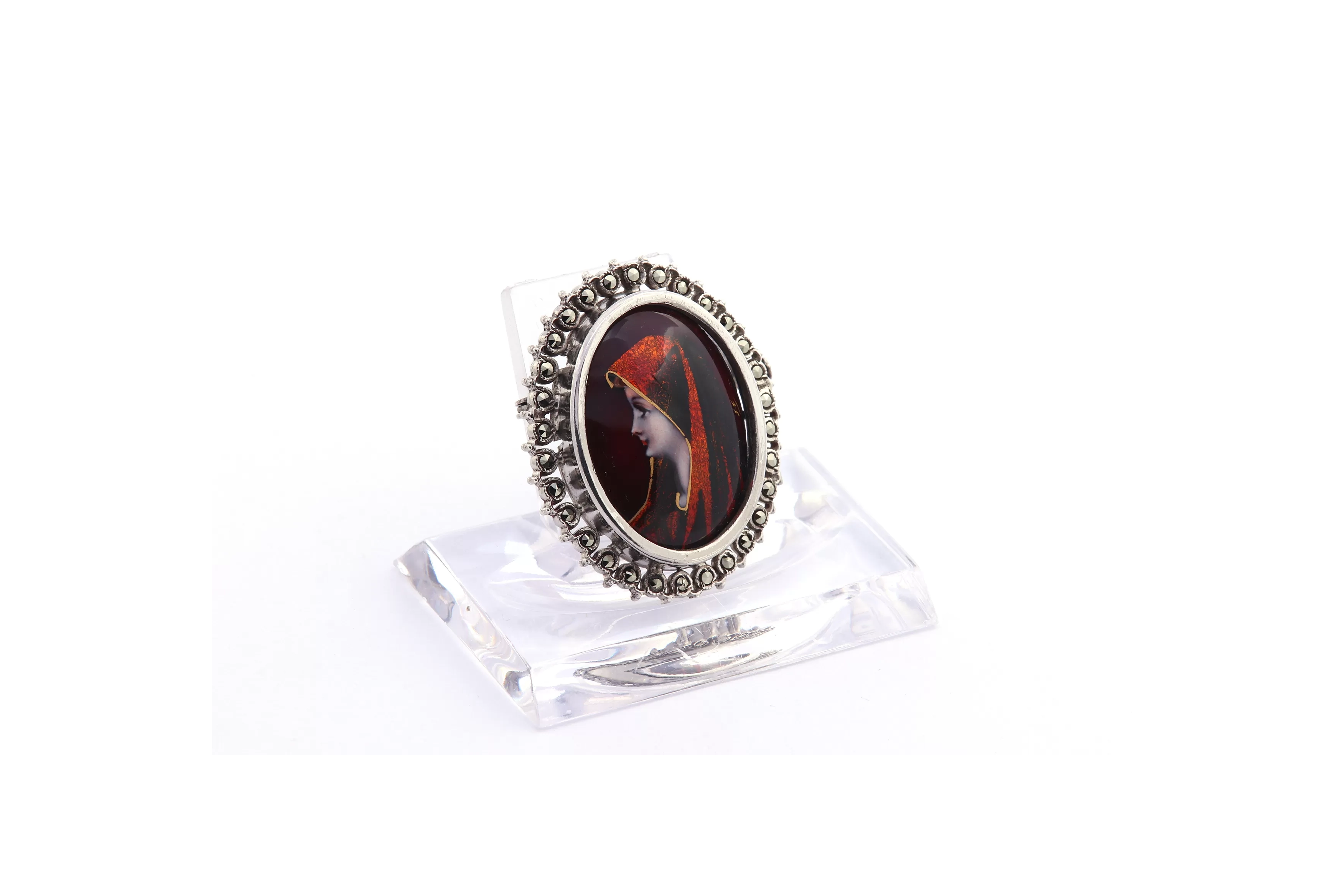 Broche Années 50 en argent sertie de marcassites et d'émail de Limoges - 5