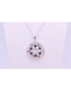 Pendentif Finlandais Années 70 en argent 925 serti d'améthystes, signé Kultaseppä Salovaara - - 1