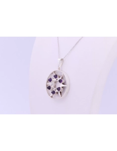 Pendentif Finlandais Années 70 en argent 925 serti d'améthystes, signé Kultaseppä Salovaara - - 2