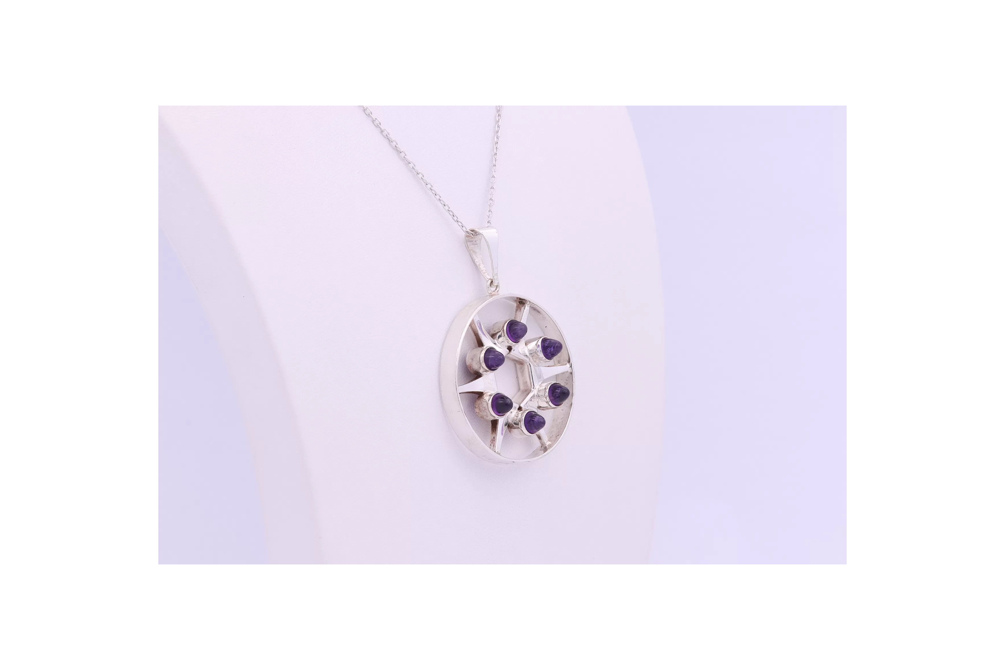 Pendentif Finlandais Années 70 en argent 925 serti d'améthystes, signé Kultaseppä Salovaara - - 5