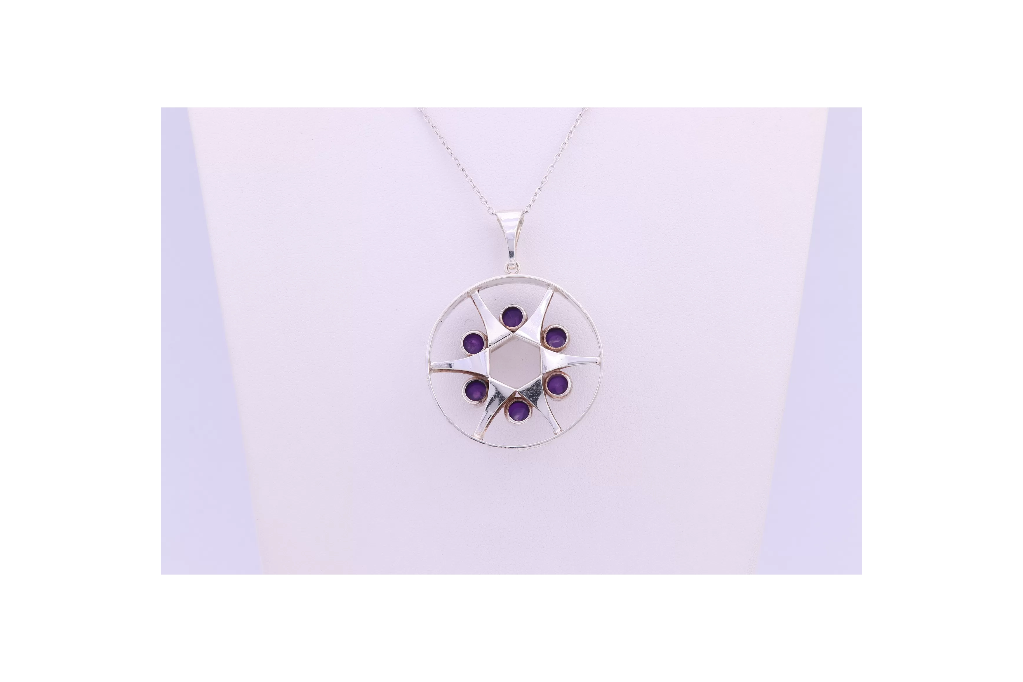 Pendentif Finlandais Années 70 en argent 925 serti d'améthystes, signé Kultaseppä Salovaara - - 6