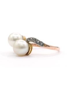 Bague Art Nouveau en or jaune et blanc 18 carats sertie de perles et de diamants "taille" rose - - 2