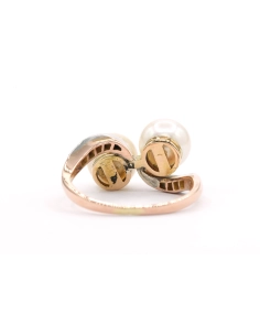 Bague Art Nouveau en or jaune et blanc 18 carats sertie de perles et de diamants "taille" rose - - 4