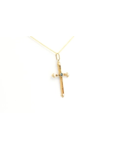 Pendentif "croix" Art Déco en or jaune 18 carats serti d'un saphir de synthèse et de perles - 3