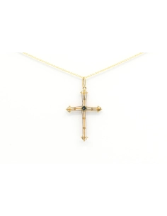 Pendentif "croix" Art Déco en or jaune 18 carats serti d'un saphir de synthèse et de perles - 4