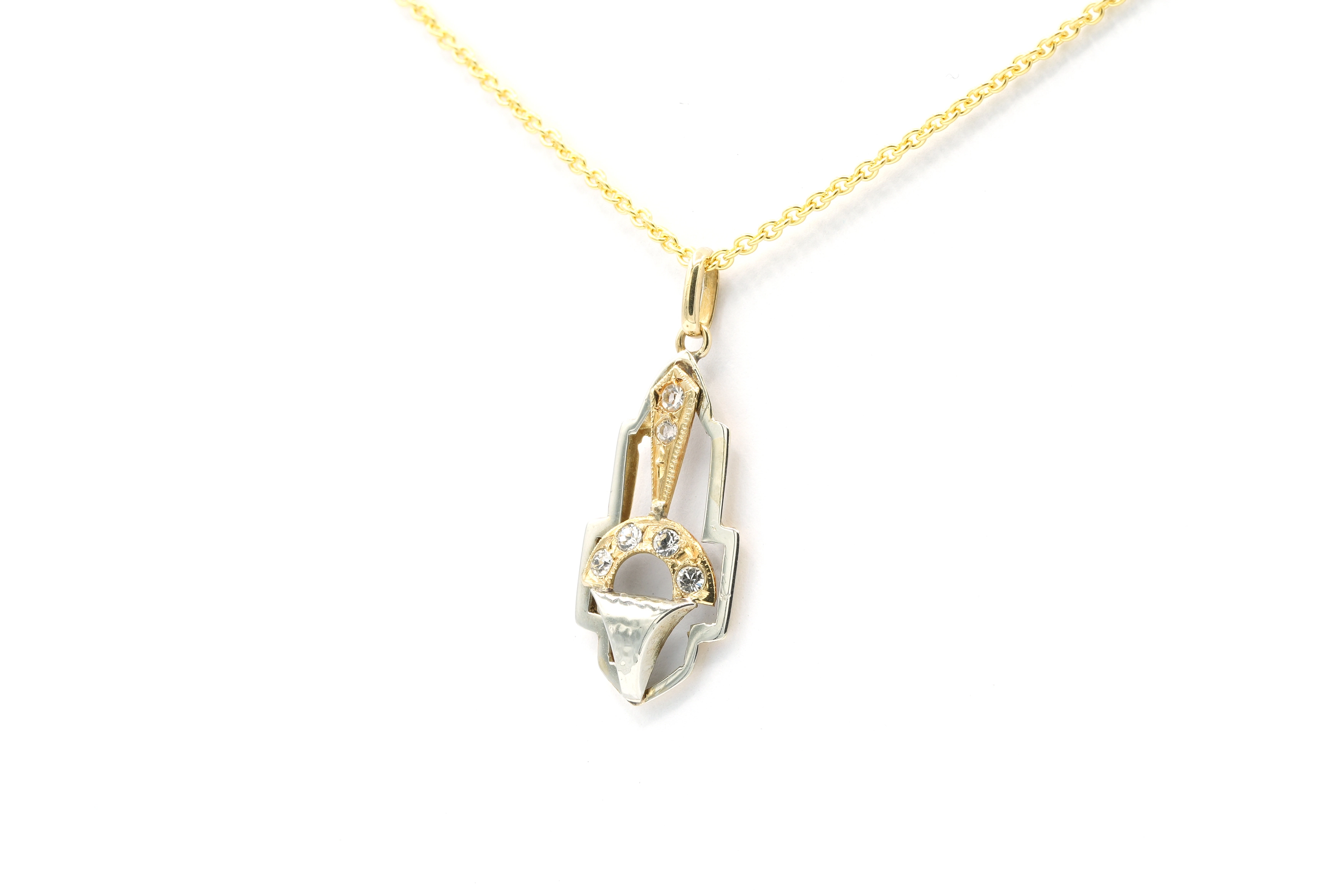 Pendentif Art Déco en or jaune et blanc 18 carats serti de strass - 2