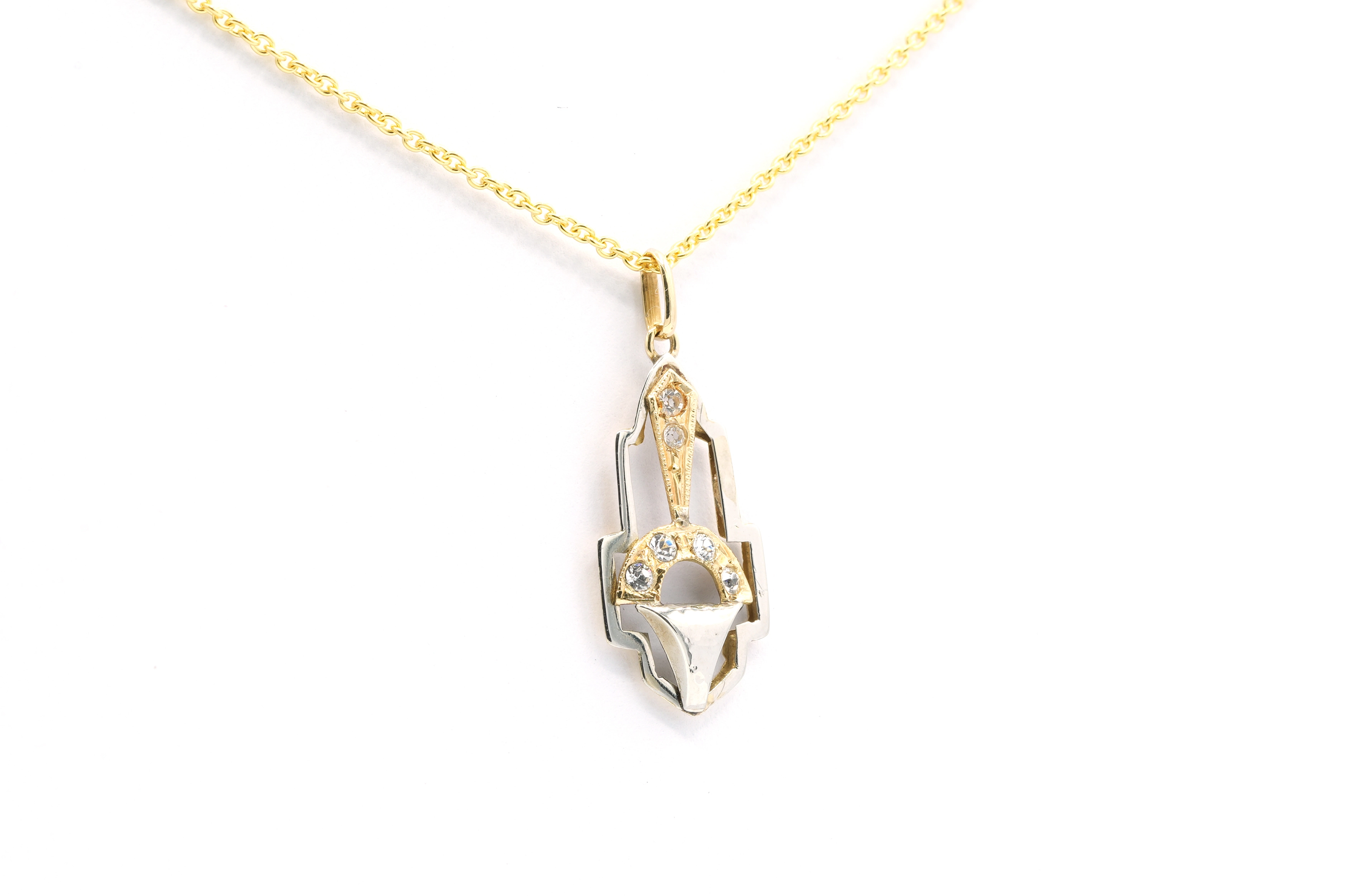 Pendentif Art Déco en or jaune et blanc 18 carats serti de strass - 3