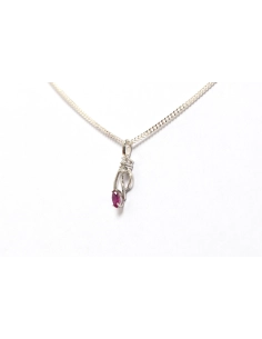 Pendentif contemporain en or blanc 18 carats serti d'un rubis et de diamants "taille" brillant (+-0.05ct) - 2