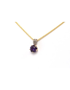 Pendentif contemporain en or jaune et blanc 9 carats serti d'une améthyste et de diamants "taille" brillant (+-0.02ct) - 2