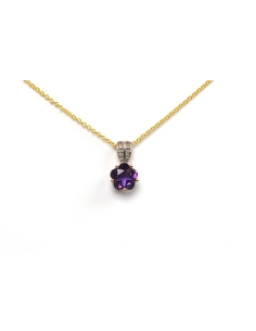 Pendentif contemporain en or jaune et blanc 9 carats serti d'une améthyste et de diamants "taille" brillant (+-0.02ct) - 1