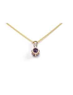 Pendentif contemporain en or jaune et blanc 9 carats serti d'une améthyste et de diamants "taille" brillant (+-0.02ct) - 4
