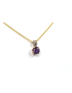 Pendentif contemporain en or jaune et blanc 9 carats serti d'une améthyste et de diamants "taille" brillant (+-0.02ct) - 3