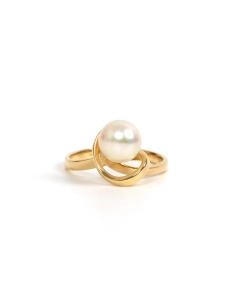 Bague Années 70 en or jaune 18 carats sertie d'une perle - 1