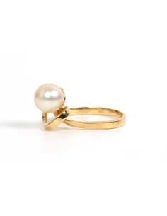 Bague Années 70 en or jaune 18 carats sertie d'une perle - 2