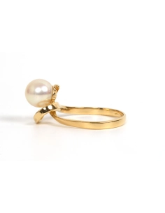 Bague Années 70 en or jaune 18 carats sertie d'une perle - 3
