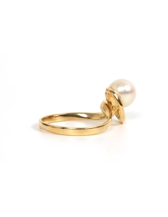 Bague Années 70 en or jaune 18 carats sertie d'une perle - 5