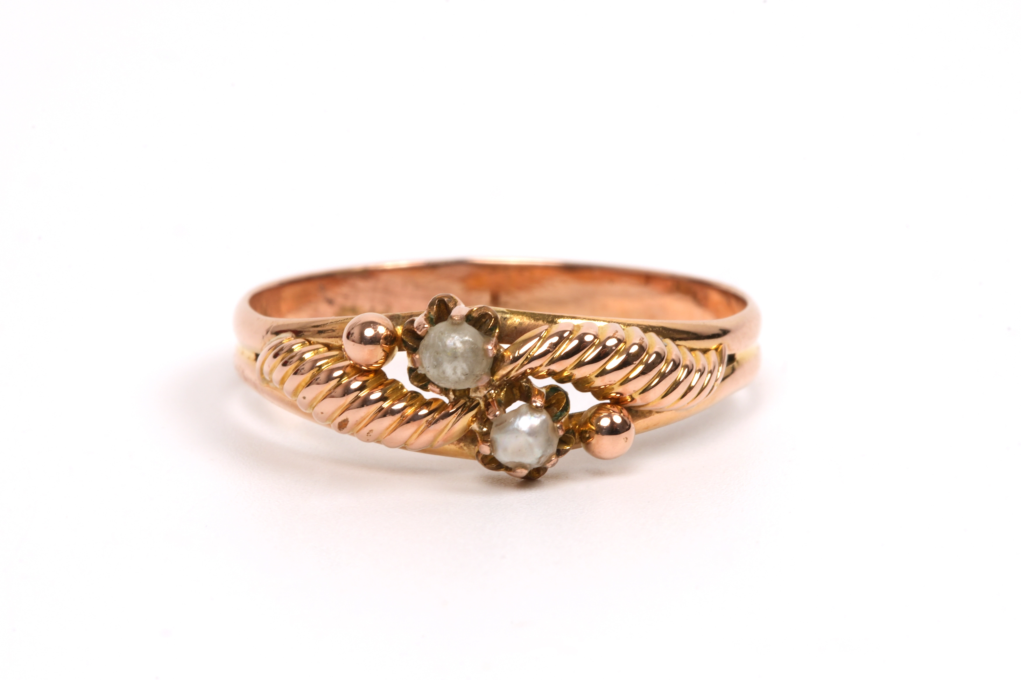 Bague Art Déco en or jaune 18 carats sertie de perles - 1