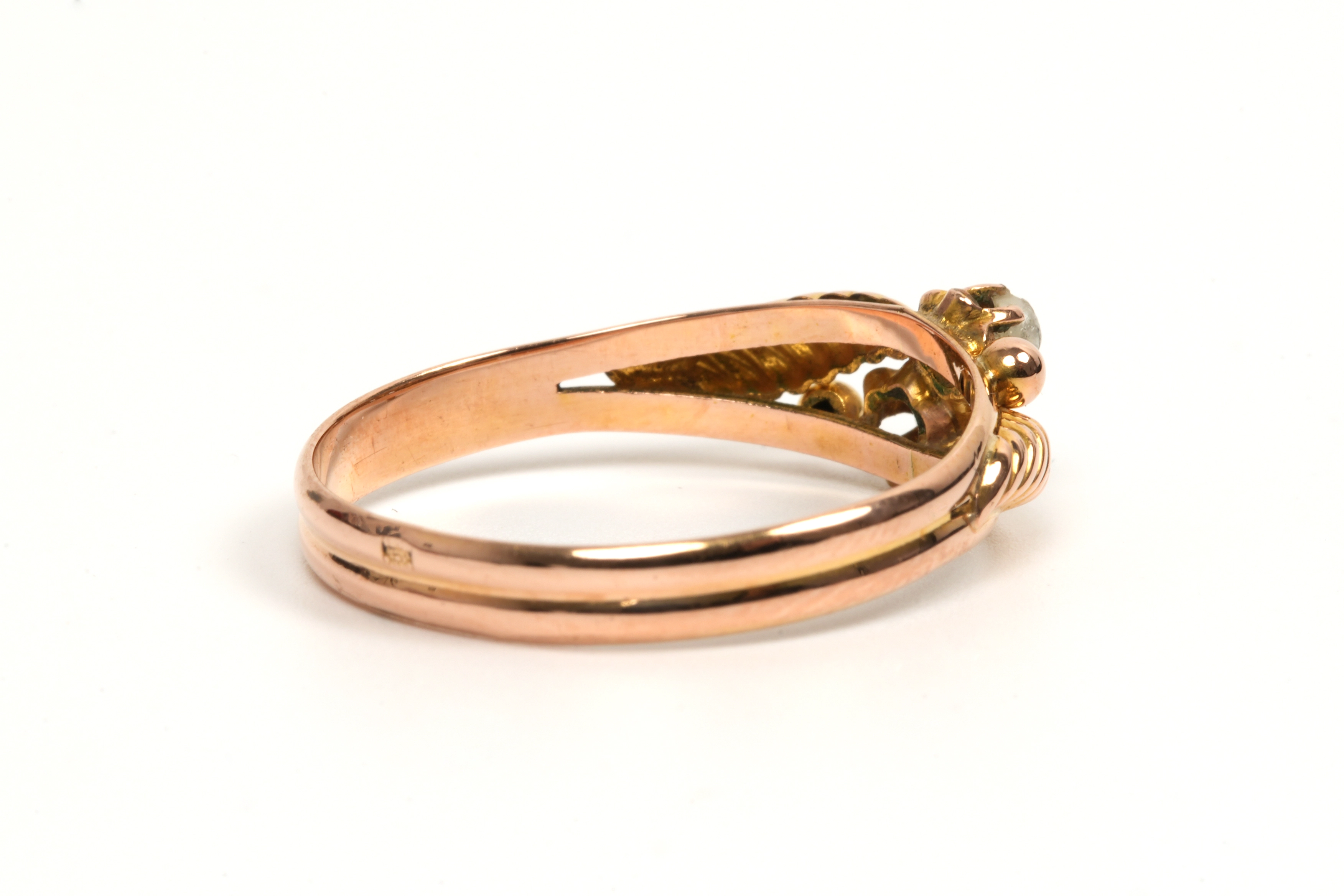 Bague Art Déco en or jaune 18 carats sertie de perles - 5