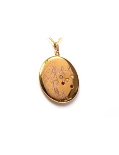 Pendentif Art Nouveau en or jaune 18 carats serti de perles et de rubis - 3