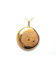 Pendentif Art Nouveau en or jaune 18 carats serti de perles et de rubis - 1