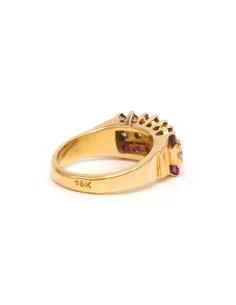 Bague contemporaine en or jaune 18 carats sertie de rubis et de diamants (0.42 carat) - 5