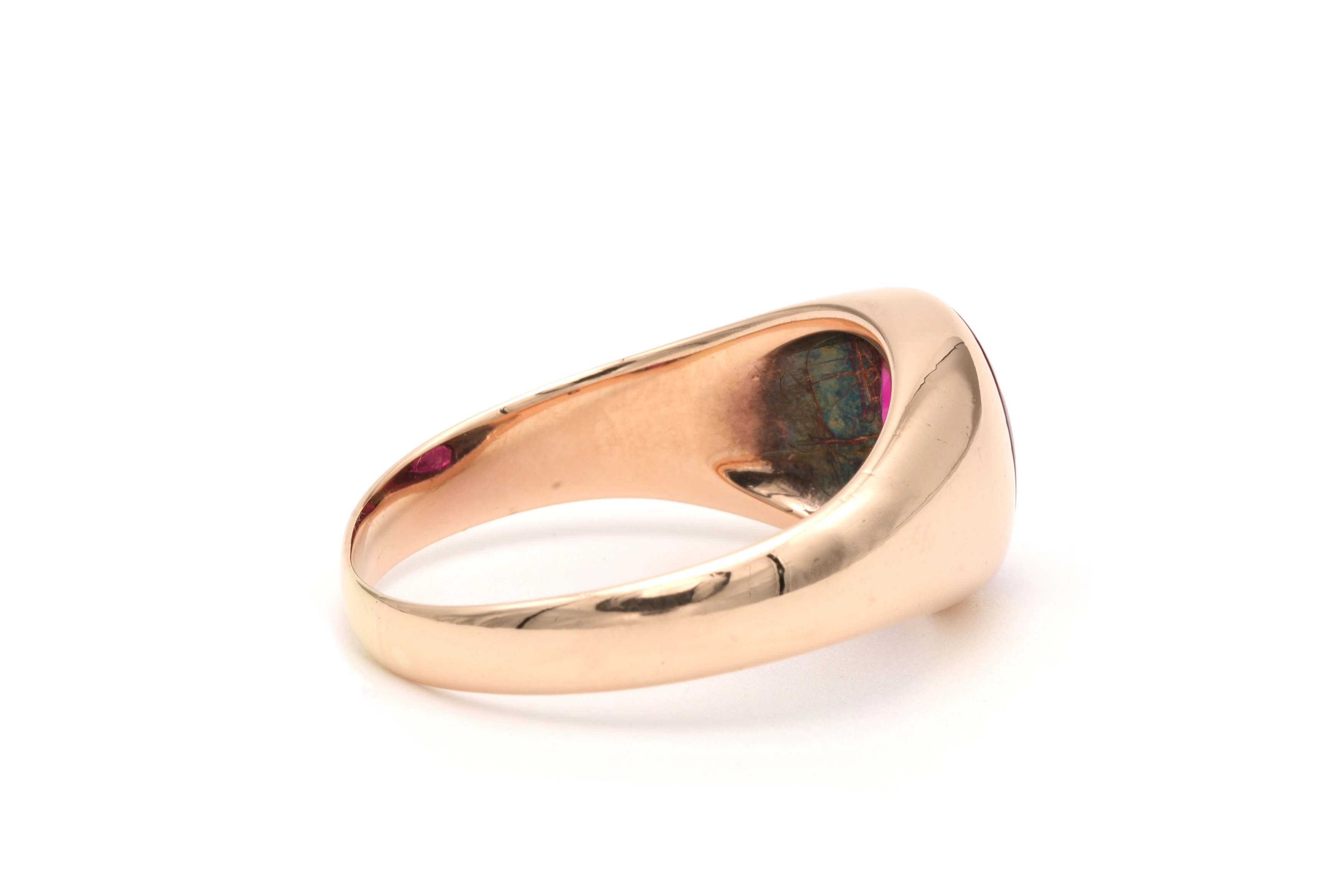 Bague "maçonnique" Années 50 en or jaune 9 carats sertie d'un rubis de synthèse - 5