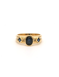 Bague Années 70 en or jaune et blanc 18 carats sertie de saphirs - - 1