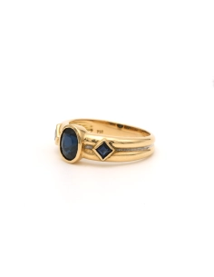 Bague Années 70 en or jaune et blanc 18 carats sertie de saphirs - - 2
