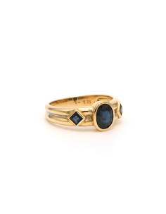 Bague Années 70 en or jaune et blanc 18 carats sertie de saphirs - - 6