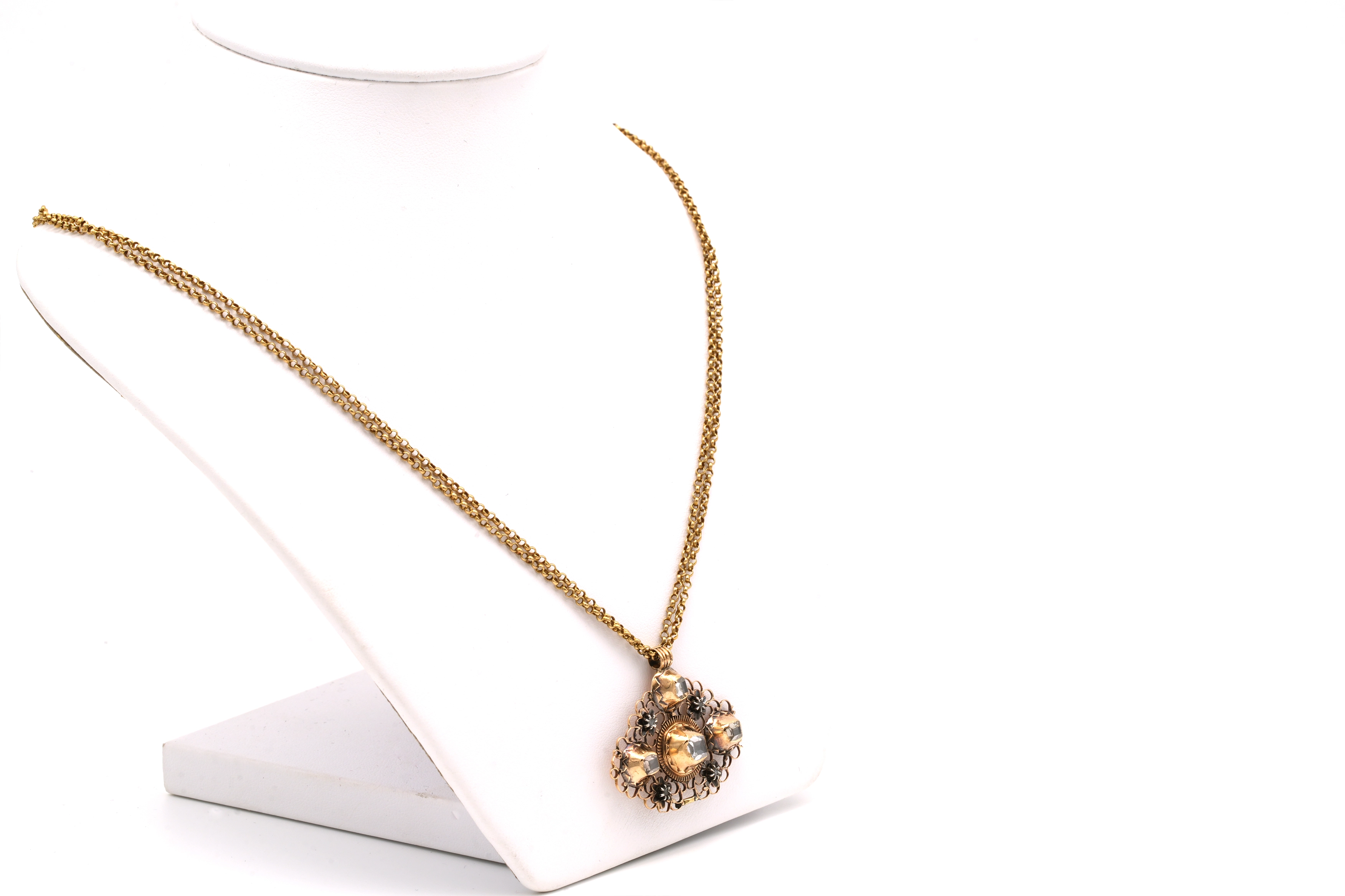 Collier Napoléon III en or jaune 18 carats et diamants "taille" rose - 3