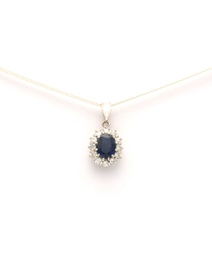 Pendentif contemporain en or blanc 18 carats serti d'un saphir et de diamants "taille" brillant (+-0.3ct) - 1
