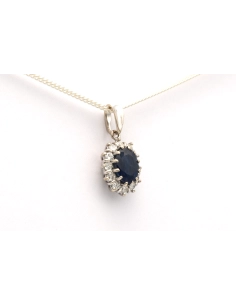 Pendentif contemporain en or blanc 18 carats serti d'un saphir et de diamants "taille" brillant (+-0.3ct) - 3