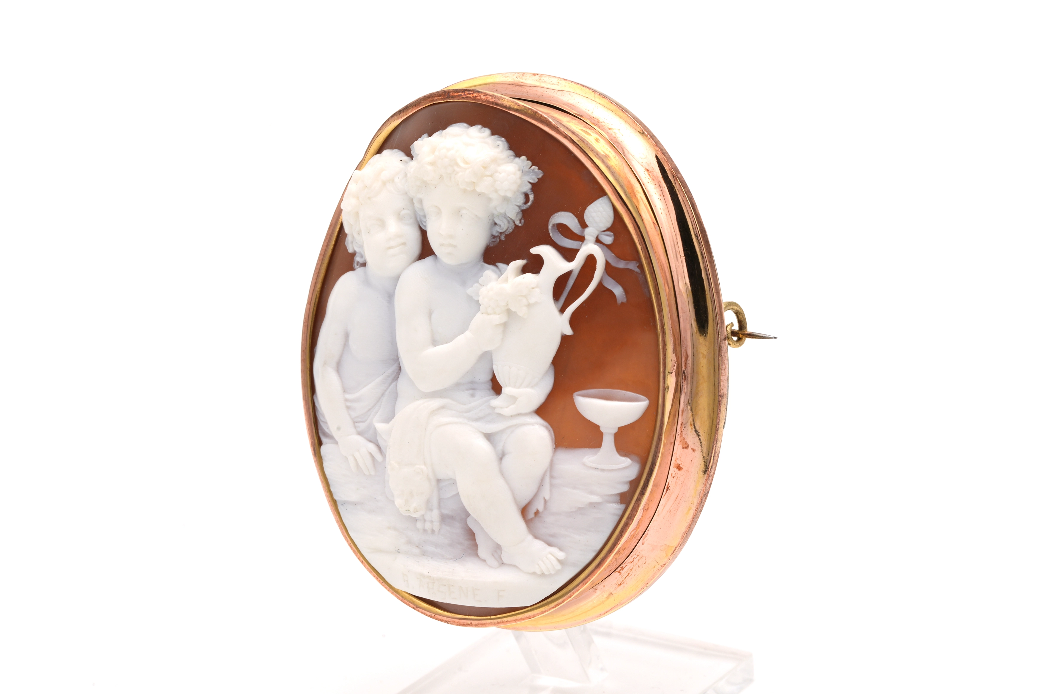 Pendentif - Broche Napoléon III en or jaune 18 carats serti d'un camée - 2