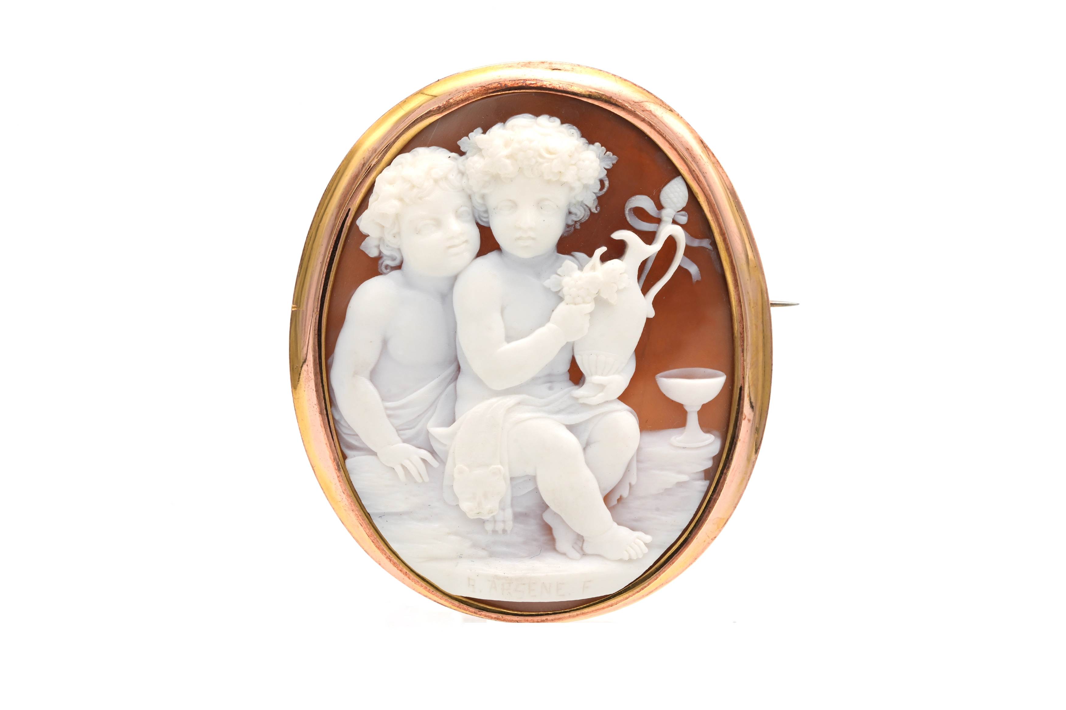 Pendentif - Broche Napoléon III en or jaune 18 carats serti d'un camée - 1