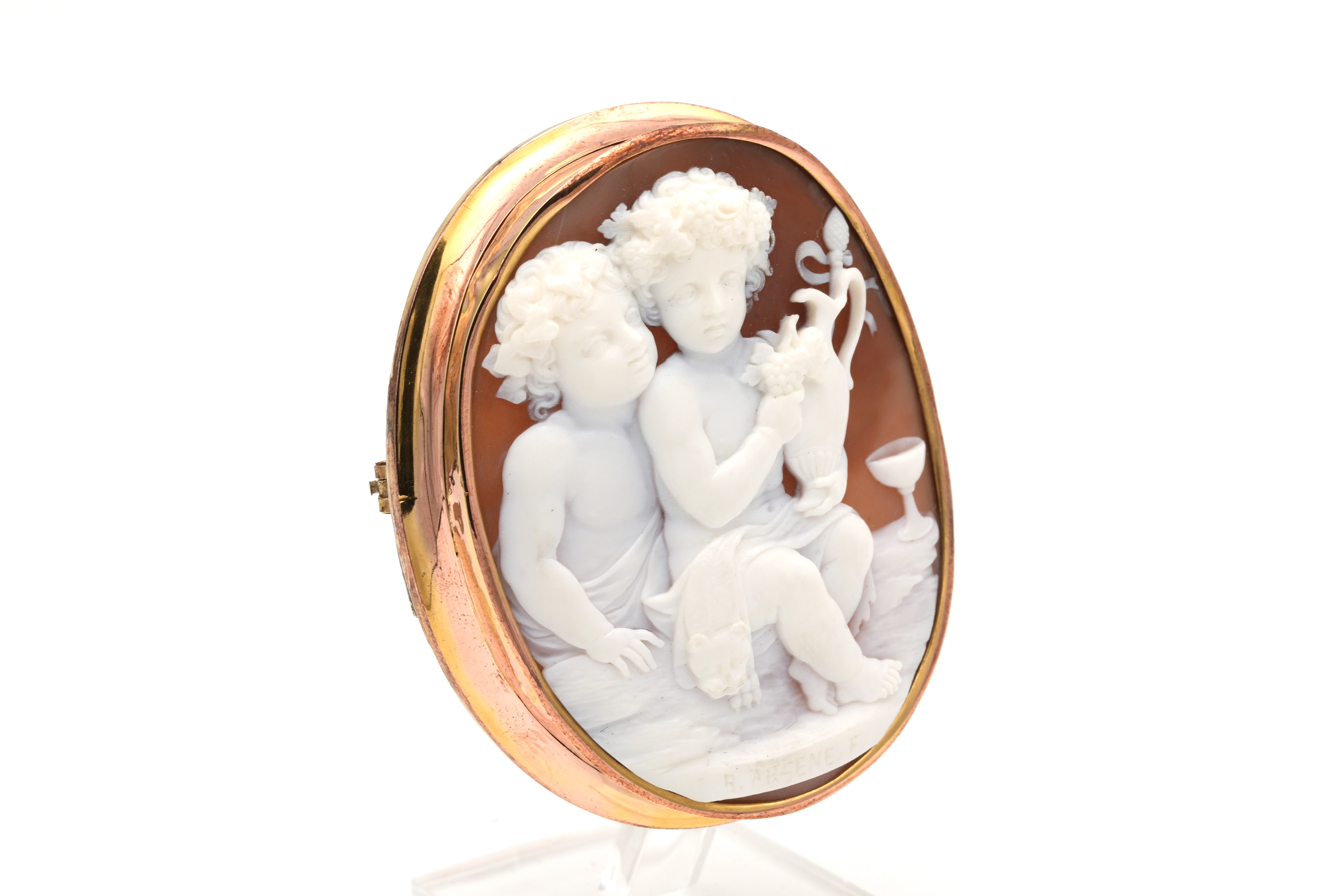 Pendentif - Broche Napoléon III en or jaune 18 carats serti d'un camée - 3