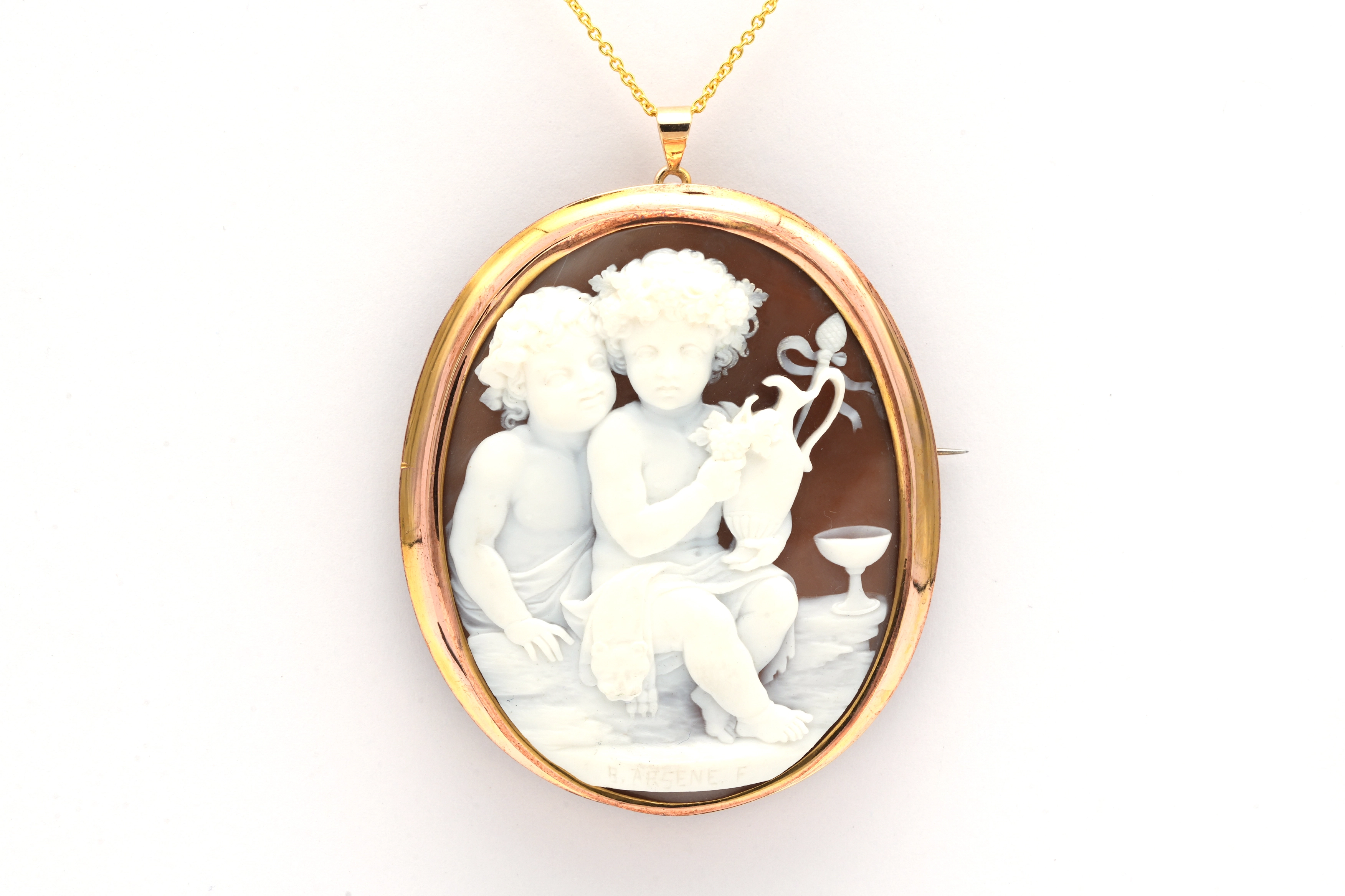 Pendentif - Broche Napoléon III en or jaune 18 carats serti d'un camée - 4