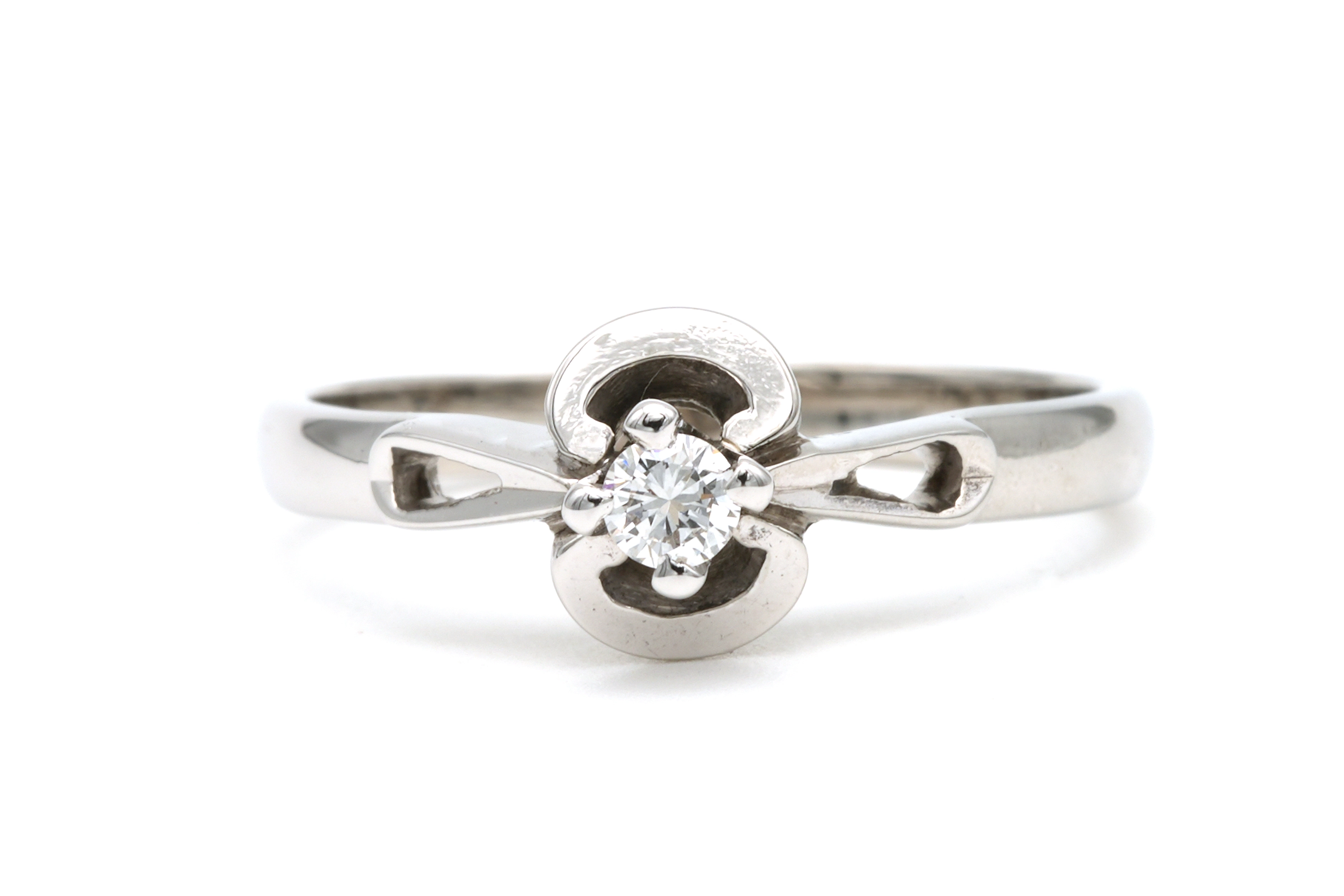Solitaire Art Déco en or blanc 18 carats serti d'un diamant "taille" brillant (+-0.08ct) - - 1