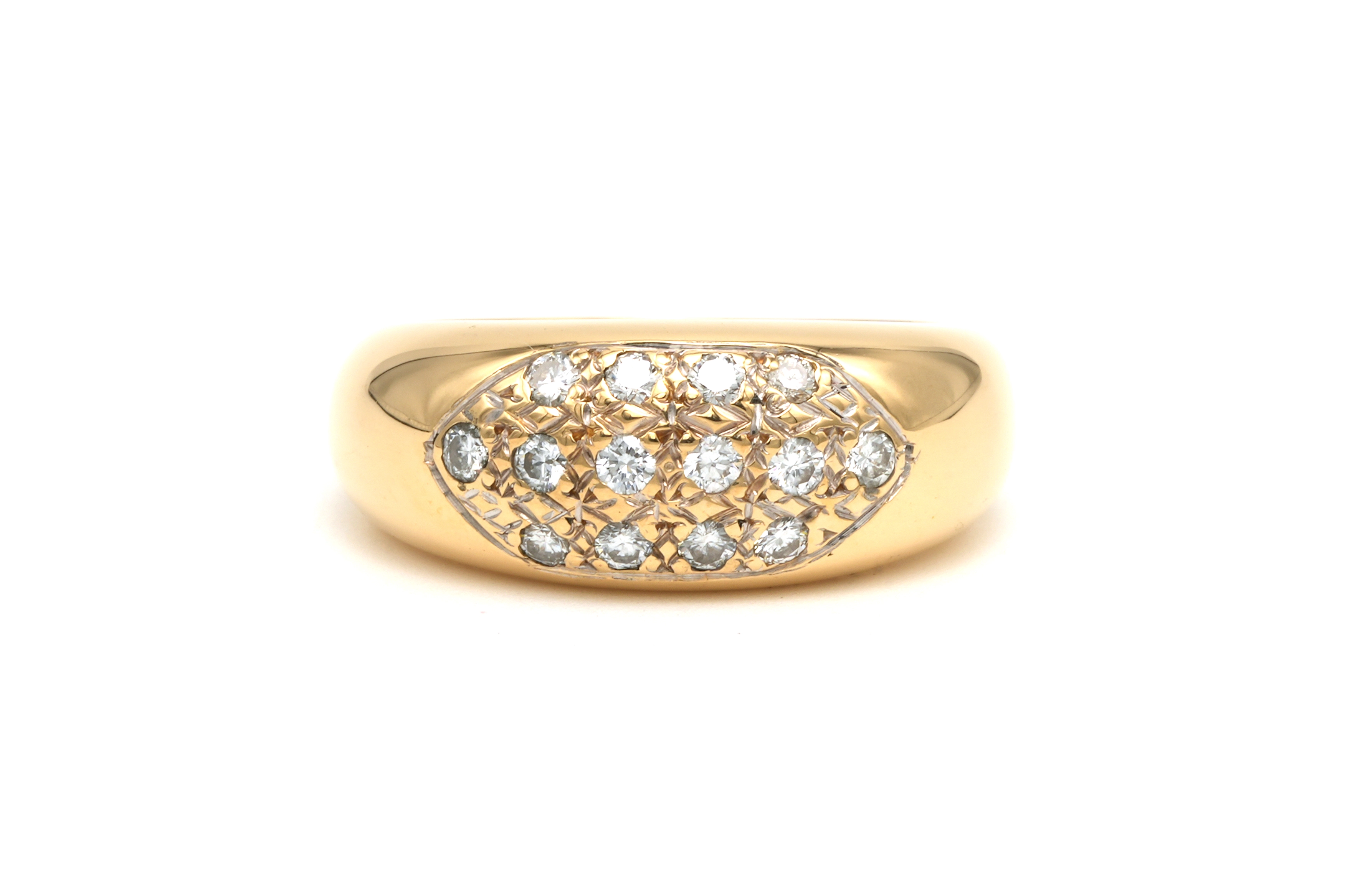 Bague contemporaine en or jaune 18 carats sertie de diamants "taille" brillant (+-0.196ct) - 1