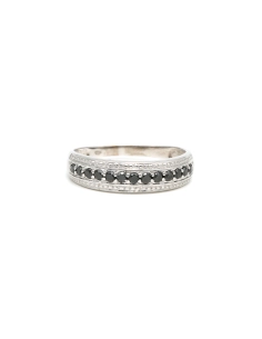 Bague contemporaine en or blanc 18 carats sertie de saphirs - 1