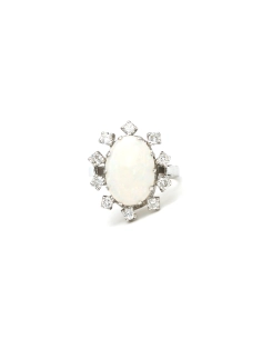 Bague contemporaine en or blanc 14 carats sertie d'une opale et de diamants "taille" brillant (+-0.6ct) - 1
