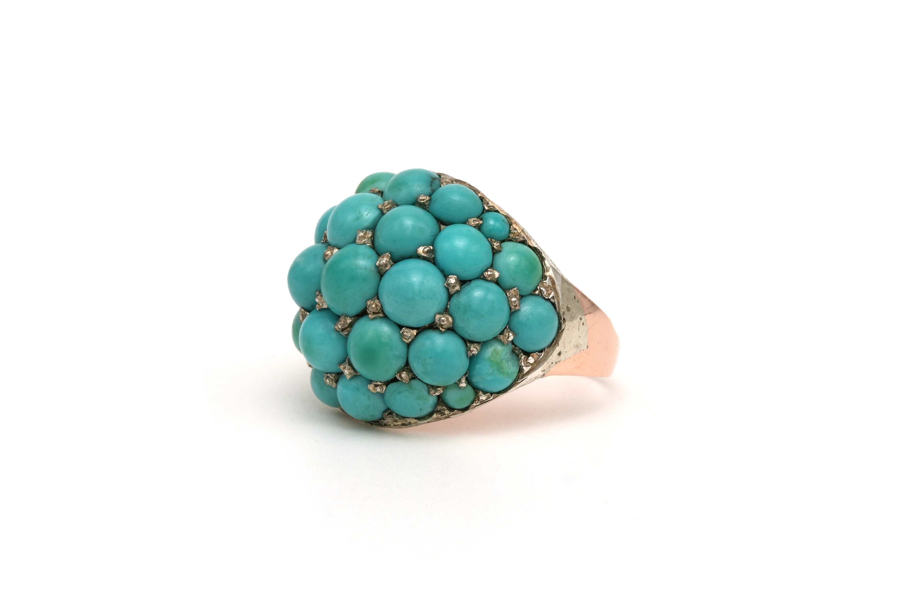 Bague Années 50 en or jaune 9 carats sertie de turquoises - 2