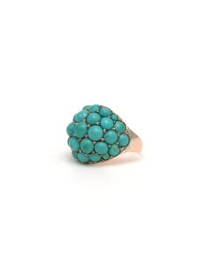 Bague Années 50 en or jaune 9 carats sertie de turquoises - 2