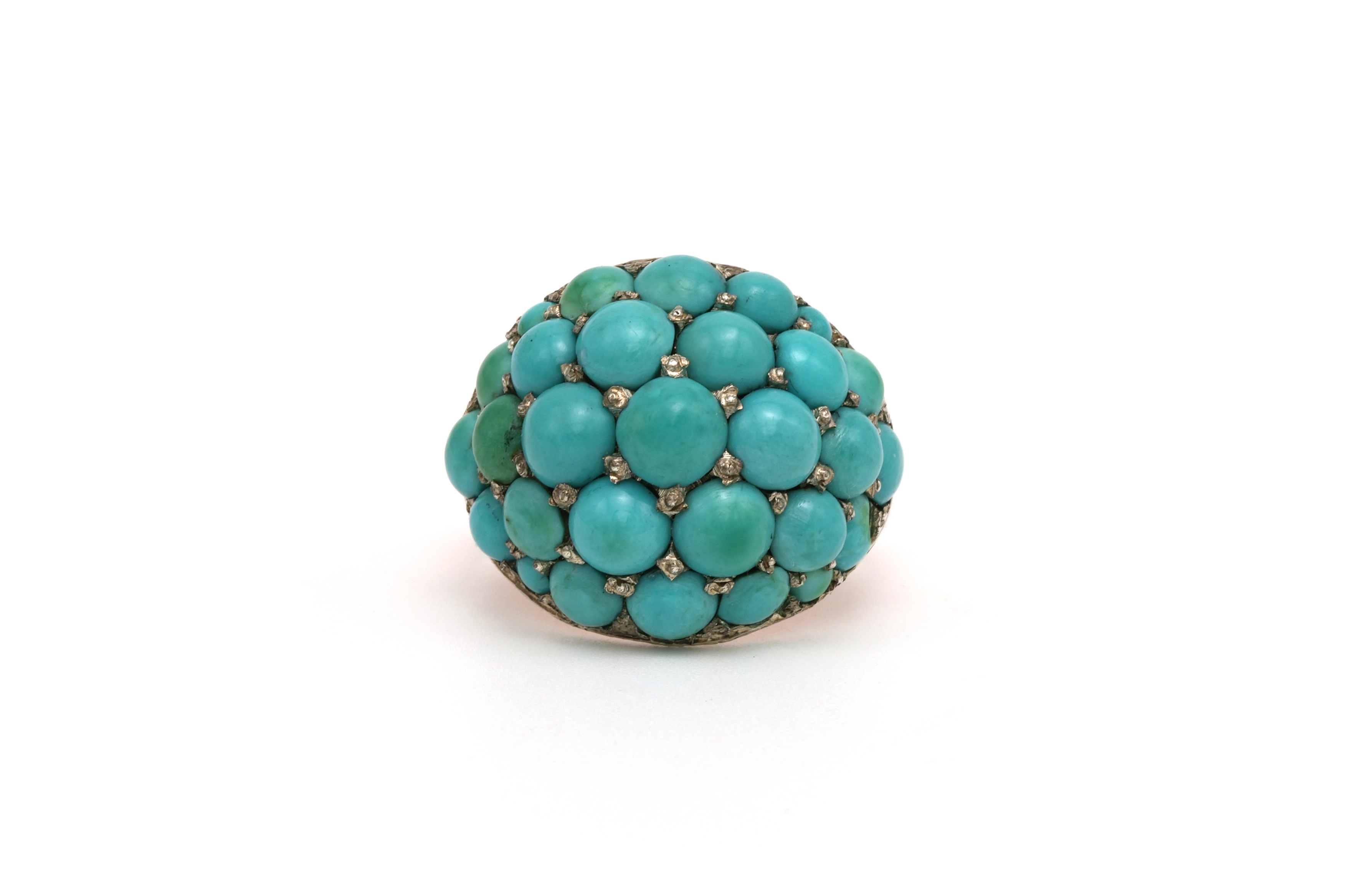 Bague Années 50 en or jaune 9 carats sertie de turquoises - 1