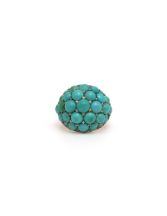 Bague Années 50 en or jaune 9 carats sertie de turquoises - 1
