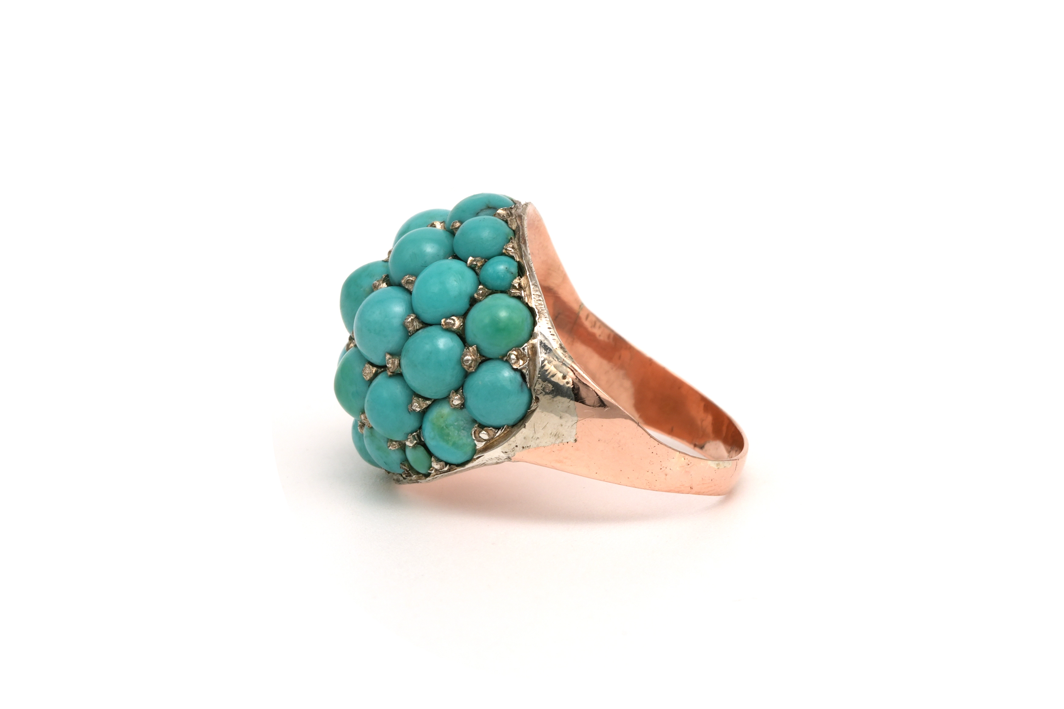 Bague Années 50 en or jaune 9 carats sertie de turquoises - 3