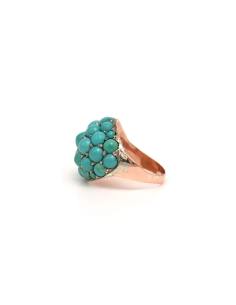 Bague Années 50 en or jaune 9 carats sertie de turquoises - 3